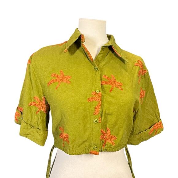 MAAC Zurri embroidered pal crop collared button up blouse green XS - Picture 1 of 16